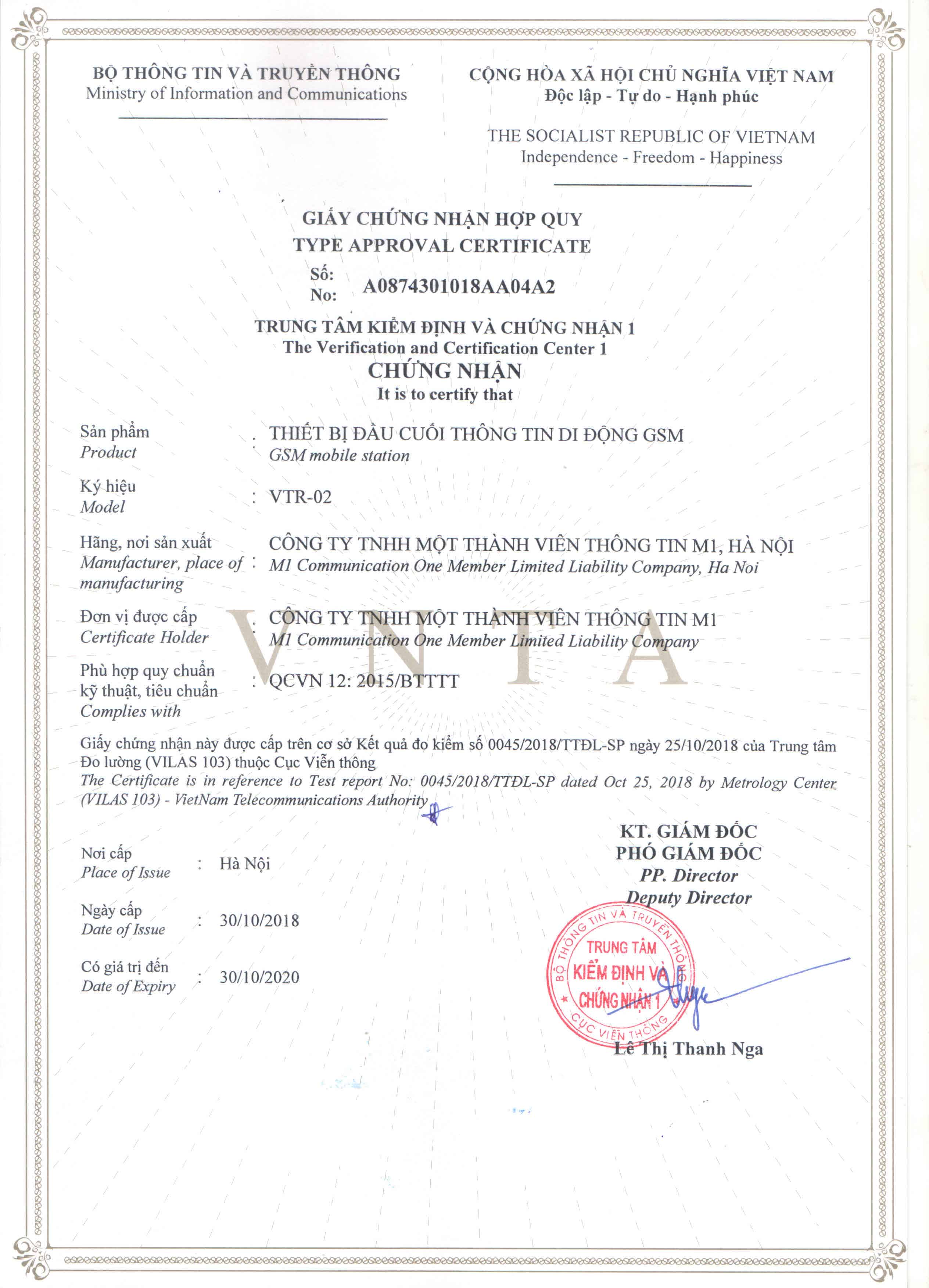 giấy chứng nhận thiết bị giám sát hành trình Viettel