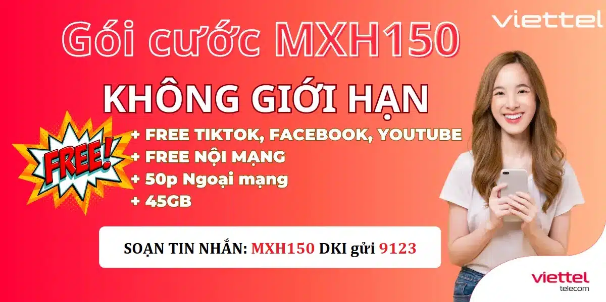 Đăng ký 4G Viettel gói cước 150k 1 tháng