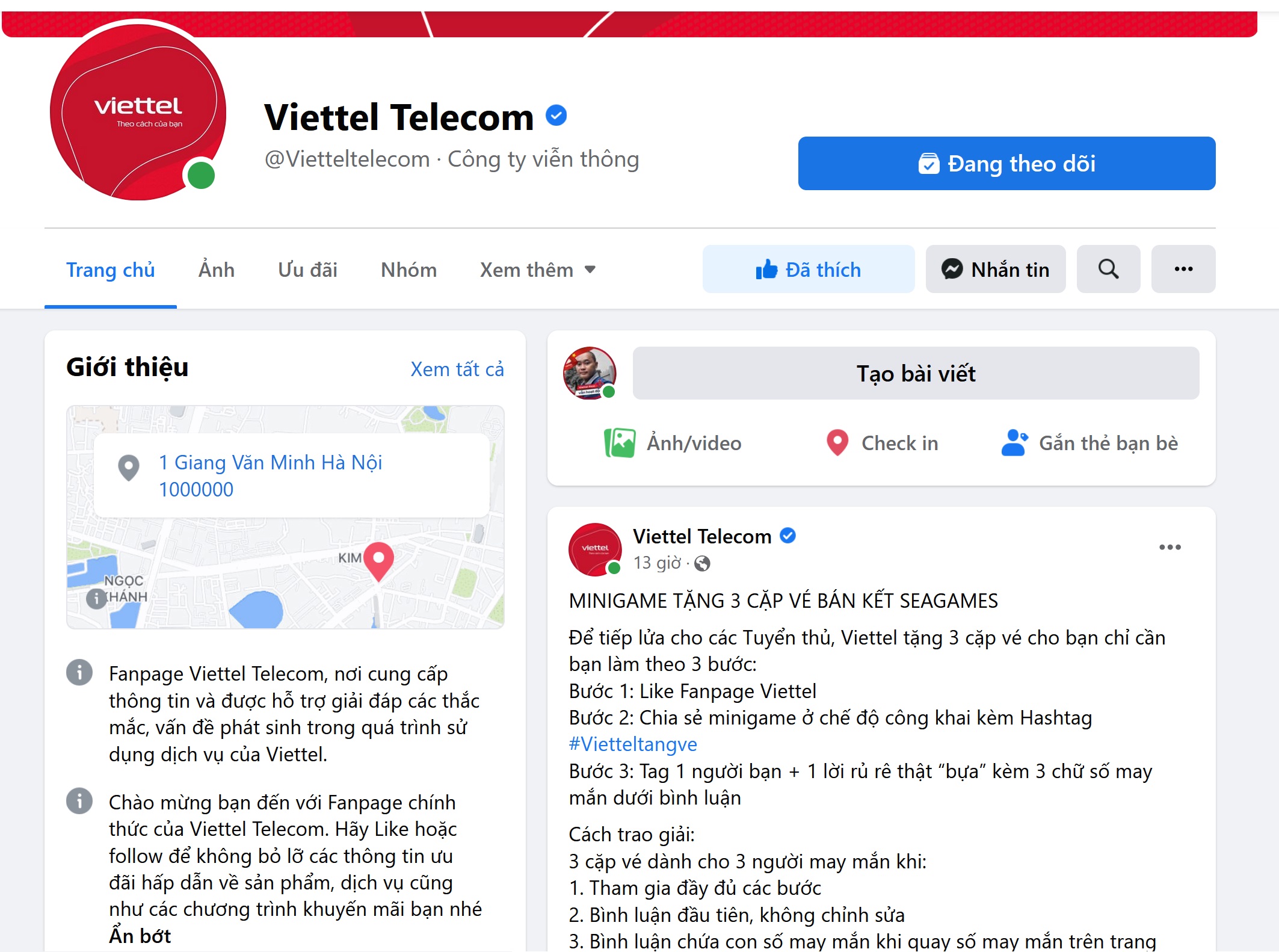 Fanpage facebook CSKH Viettel Telecom – Nơi bạn hỏi, Viettel trả lời