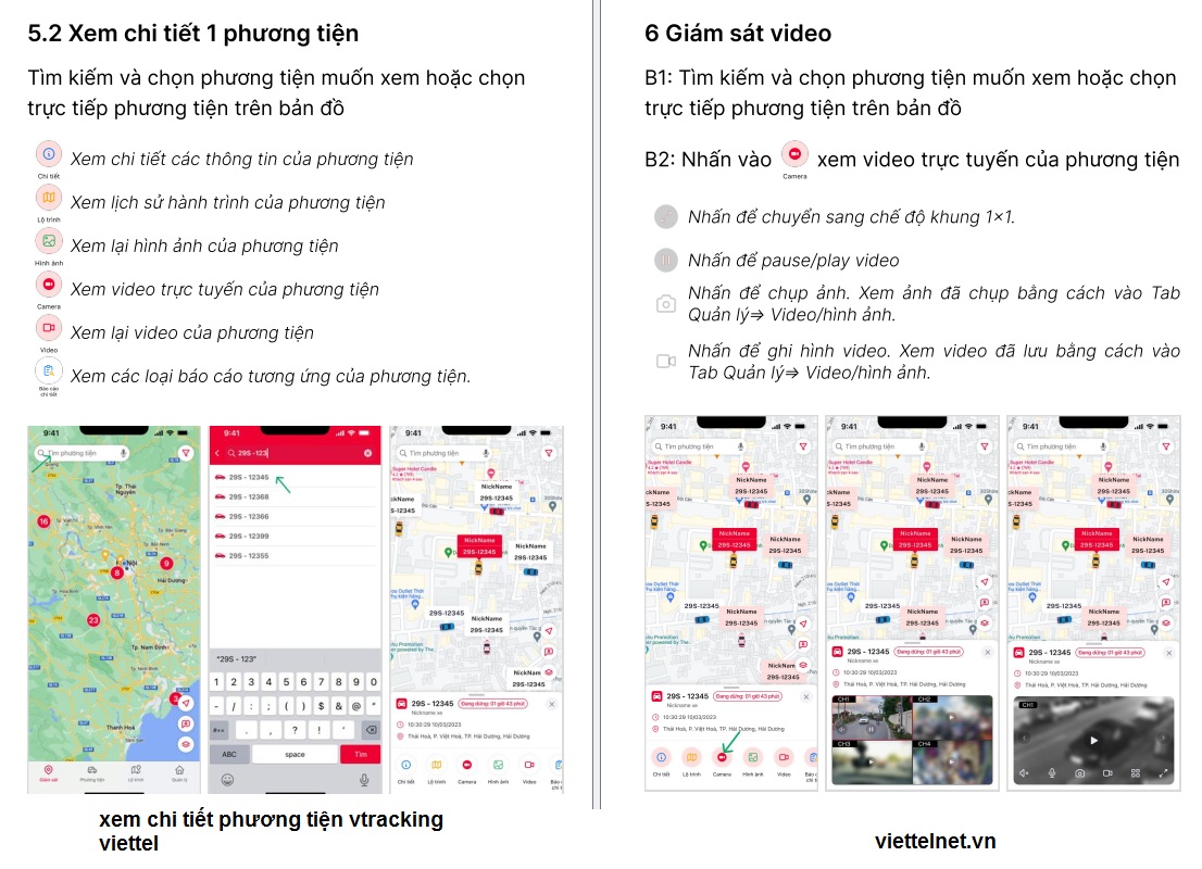 Xem chi tiết phương tiện và xem giám sát video vtracking