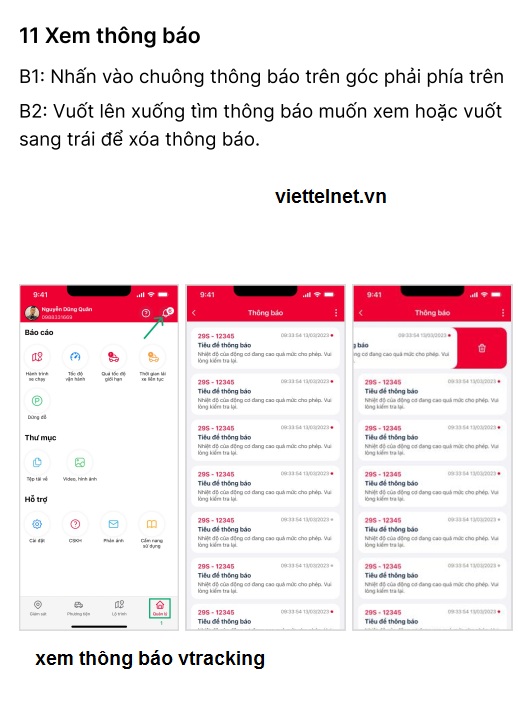 Xem thông báo vtracking và phản ánh