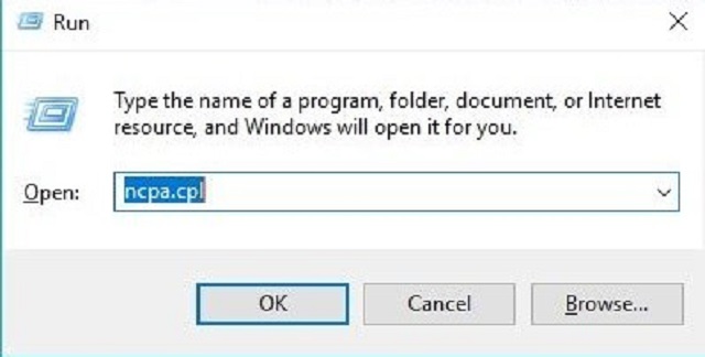 Bạn hãy gõ “ncpa.cpl” vào ô trống sau đó ấn enter