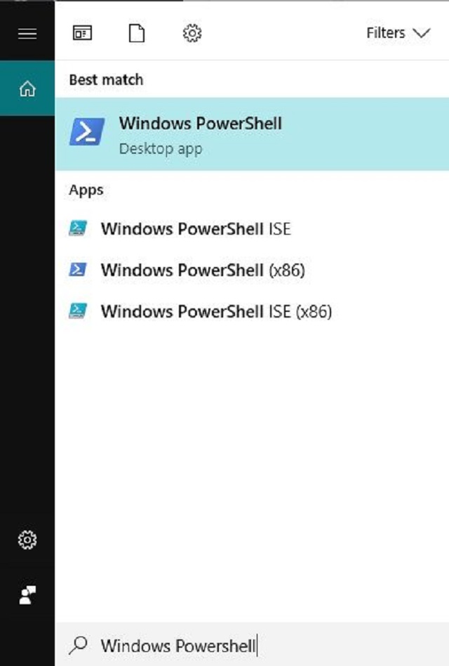 Gõ tên hộp thoại “Windows PowerShell” vào ô tìm kiếm “Start Menu”