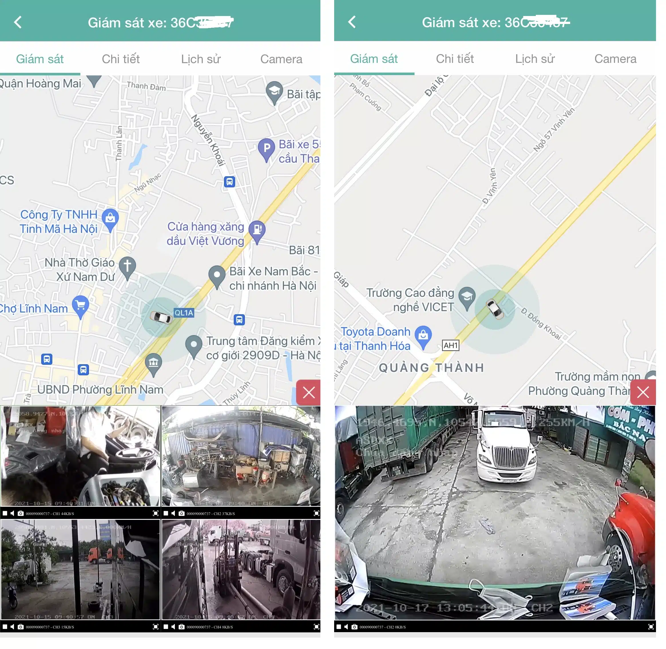 Hình ảnh xem camera trên app vtracking Viettel