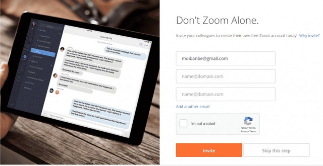 Click invite để mời bạn bè sử dụng phần mềm Zoom Cloud Meeting