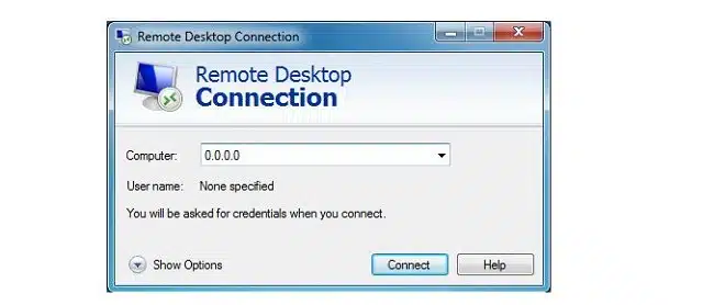 Cửa sổ giao diện công cụ Remote Desktop Connection xuất hiện