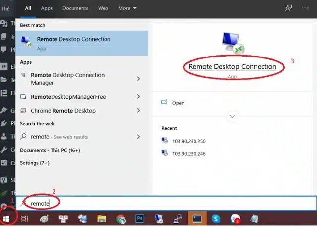 Mở công cụ Remote Desktop Connection trên máy tính