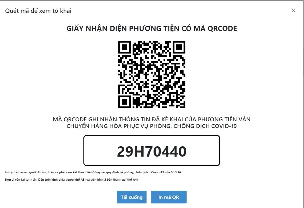 Đơn vị vận tải thực hiện tải xuống mã QRCode