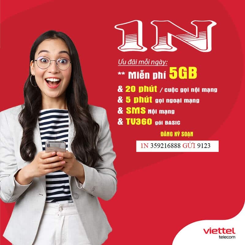 Cú pháp đăng ký Gói 1N Viettel - 10K/Ngày 5GB Data + 1 Tỷ Phút Gọi Nội Mạng