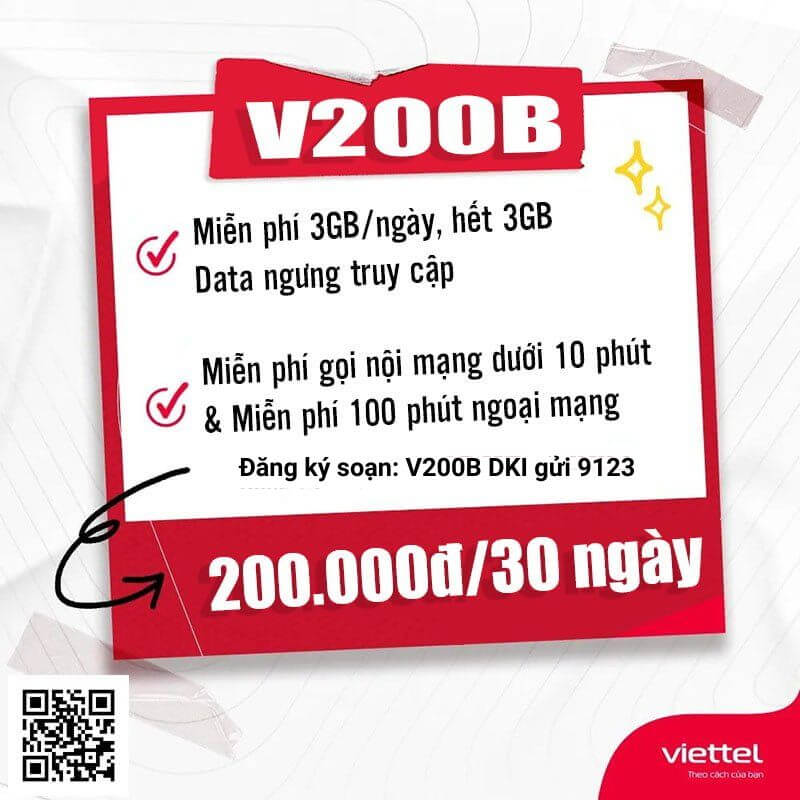 Đăng ký gói cước V200B Viettel – Có 90GB Data + 1 Tỷ Phút Gọi