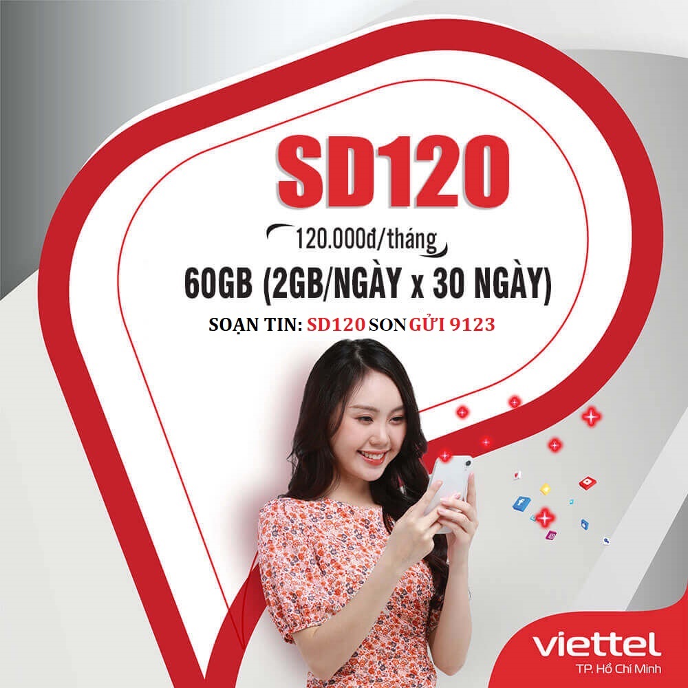 Đăng ký SD120 Viettel - Chỉ 120K có 60Gb Data 4G/30 ngày