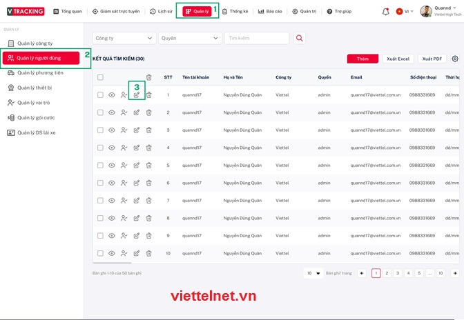 Sửa người dùng vtracking