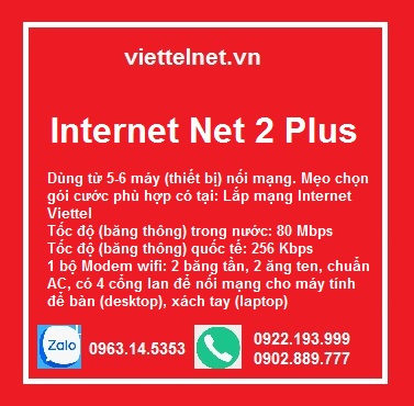 Gói Internet Net 2 Plus: Băng thông 100 Mbps, dùng từ 5-6 máy