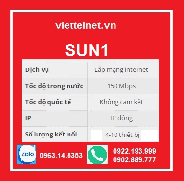 Gói Sun 1: 150 Mbps sử dụng lên đến 10 thiết bị