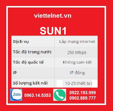 Gói Sun 2: 250 Mbps, sử dụng lên đến 25 máy