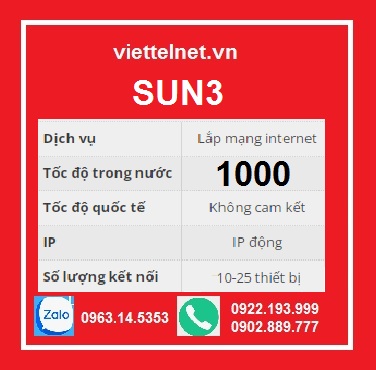 Gói Sun 3: 1.000 Mbps – 1 Gbps, sử dụng lên đến 25 thiết bị