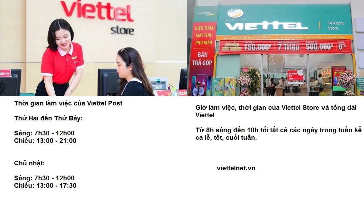 Giờ làm việc, thời gian của Viettel Store và tổng đài Viettel