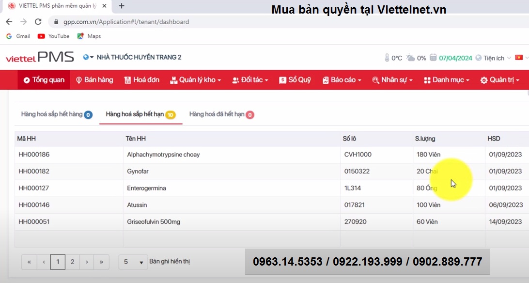 Thuốc sắp hết hạn PMS Viettel