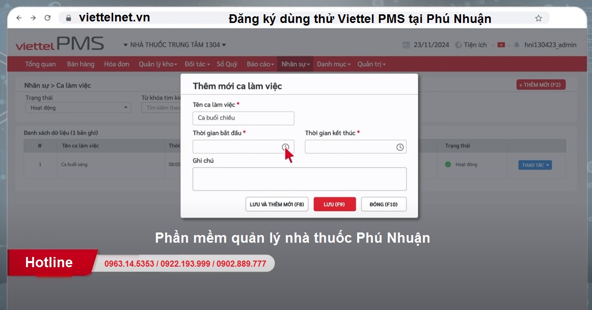 Giao diện Viettel PMS Phú Nhuận