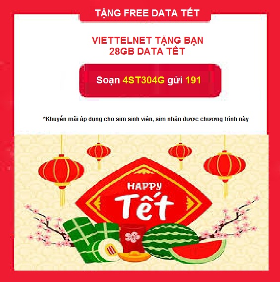 Viettel tặng 28gb data free 4G mừng tết dương lịch 2025 (sim có khuyến mãi)