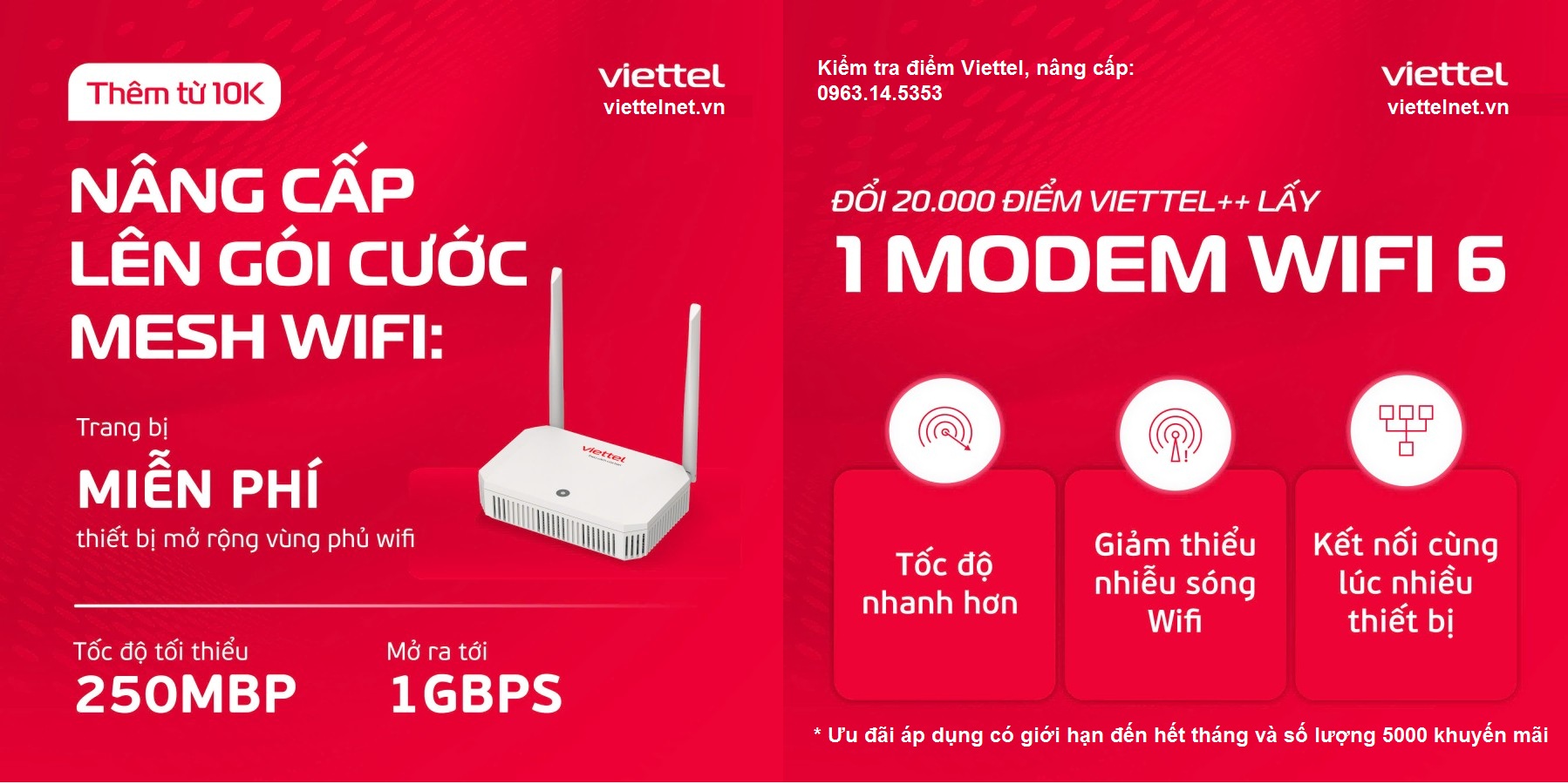 nâng cấp gói cước MeshWifi và ModemWifi