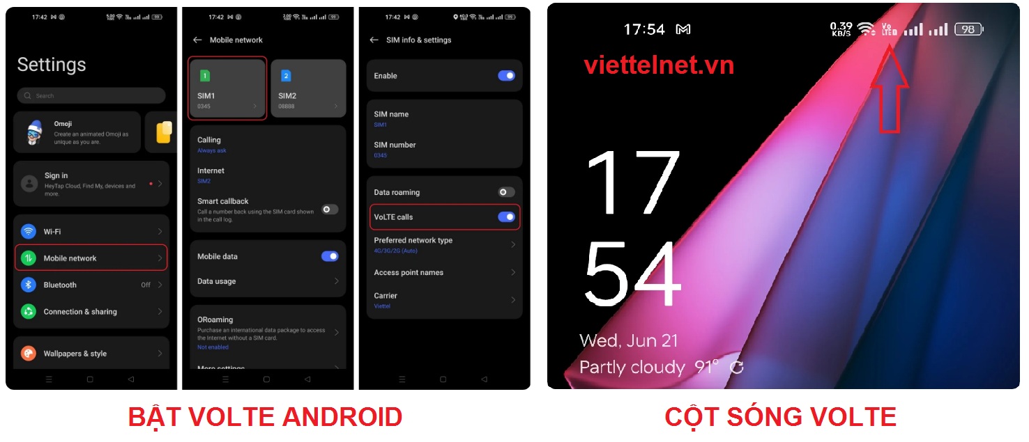 Bật VoLTE Android