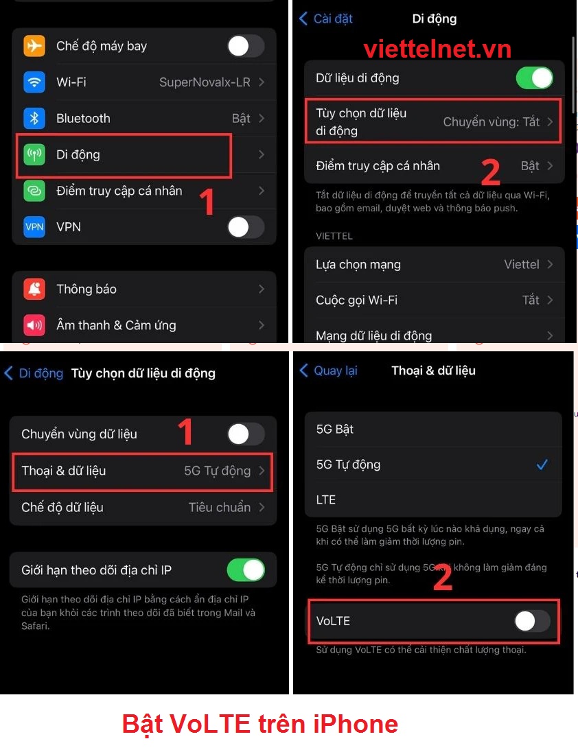 Bật VoLTE iPhone