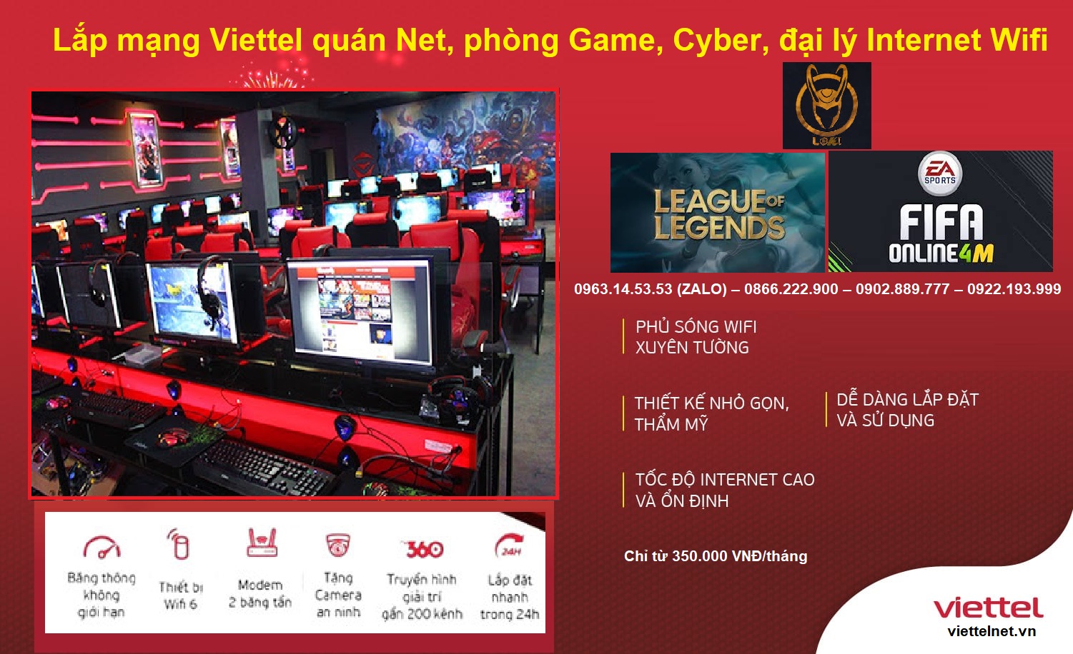 Lắp mạng Viettel quán Net, phòng Game