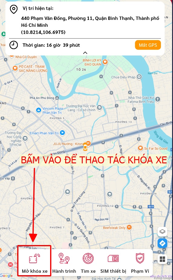 thao tác khóa xe trên ứng dụng smart motor