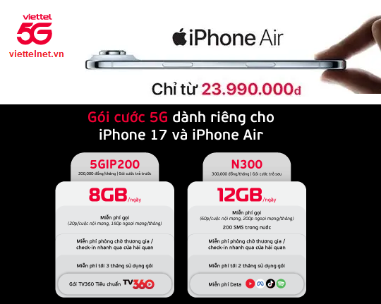 Mua iPhone 17, tặng đến 3 tháng sử dụng 5G (5GIP200 - N300)