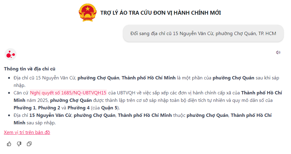 Đổi địa chỉ mới sang địa chỉ cũ trước sát nhập