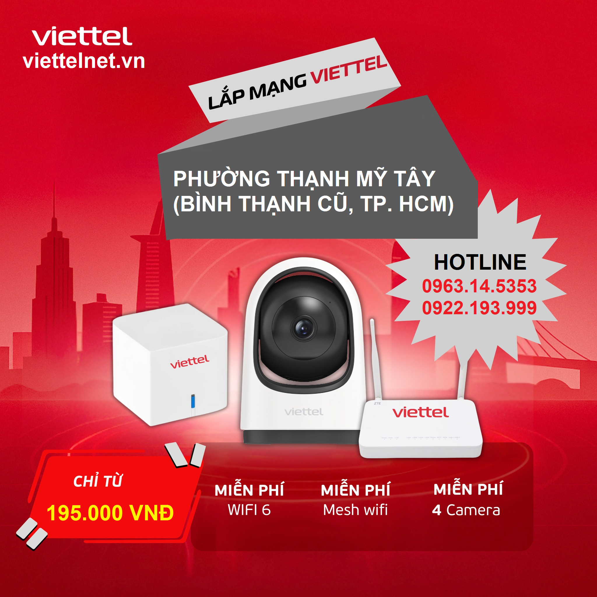 Lắp mạng Viettel phường Thạnh Mỹ Tây, TP. HCM