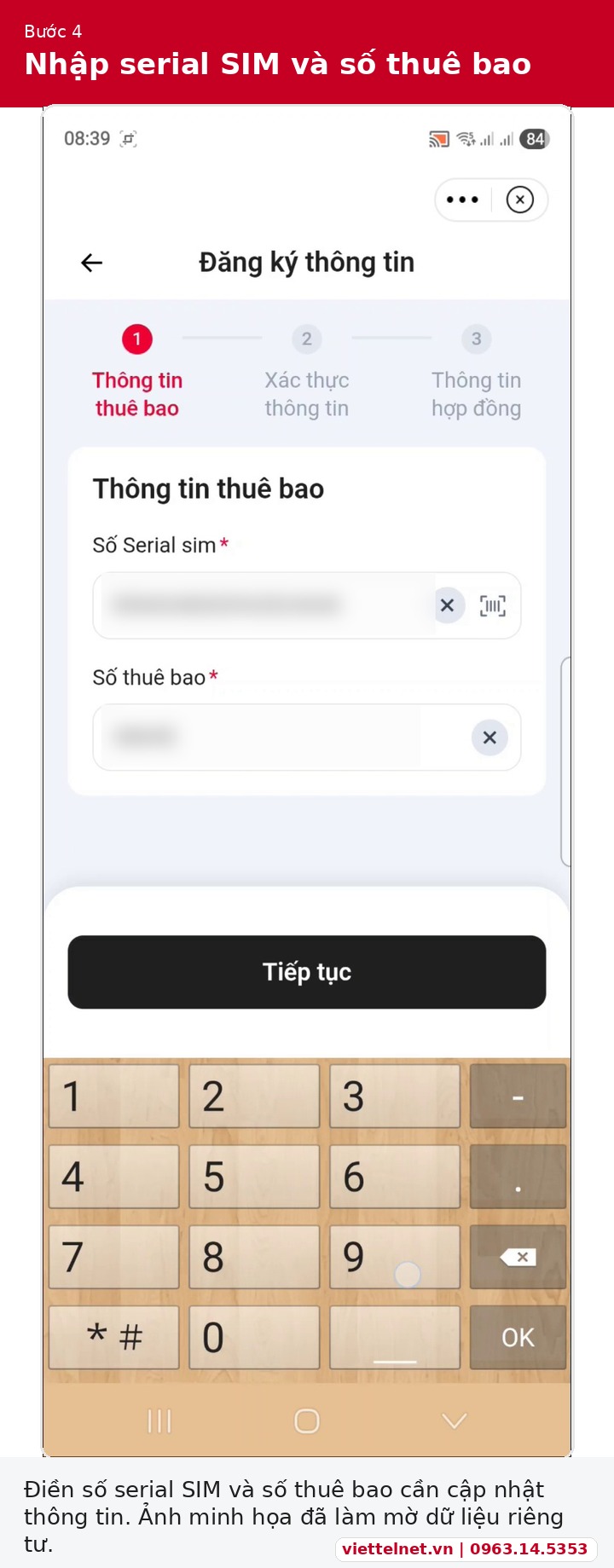 Nhập serial SIM và số thuê bao trên Viettel Tammi