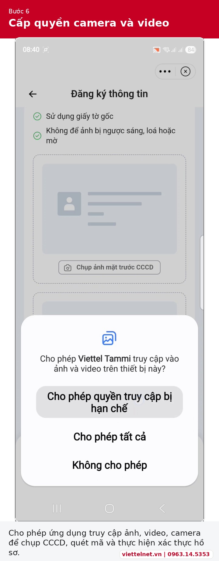 Cấp quyền camera và video cho Viettel Tammi