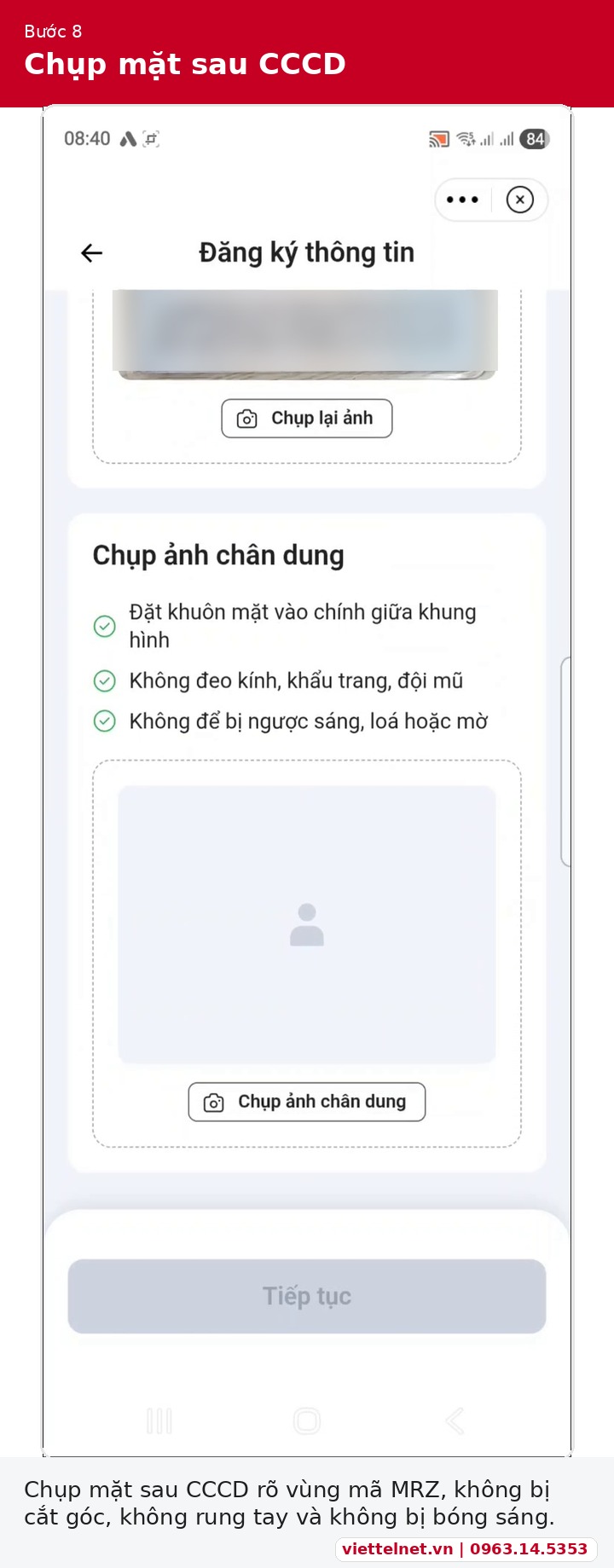 Chụp mặt sau CCCD trên Viettel Tammi
