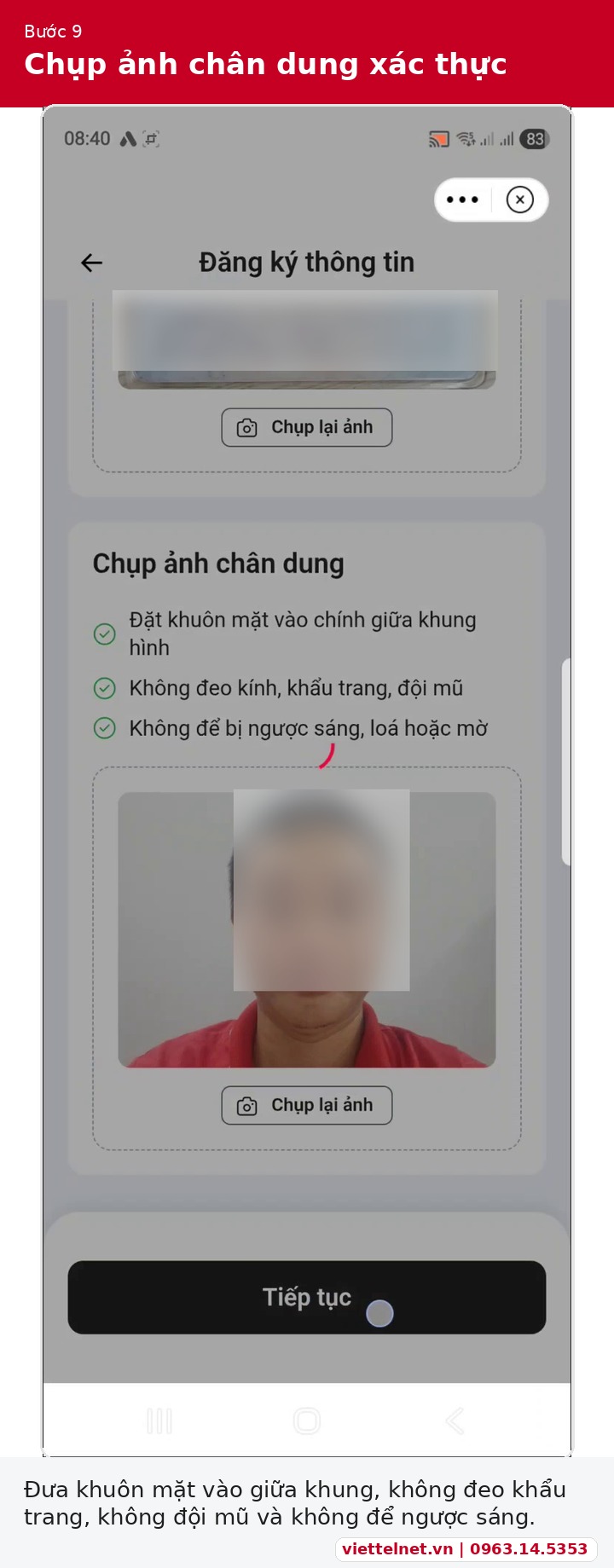 Chụp ảnh chân dung xác thực thông tin thuê bao Viettel
