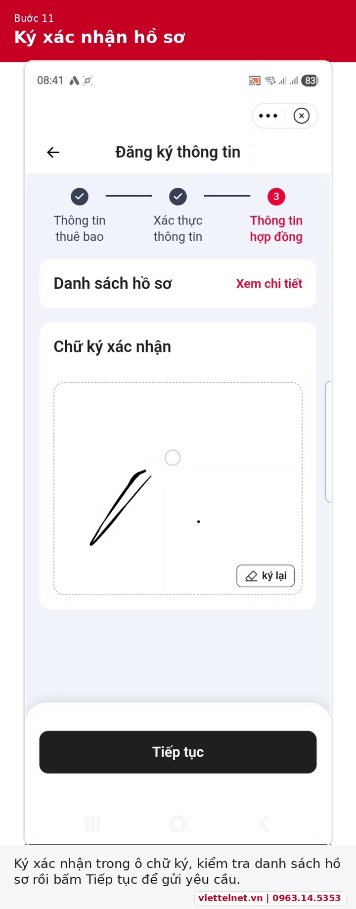Ký xác nhận hồ sơ đăng ký thông tin sim Viettel