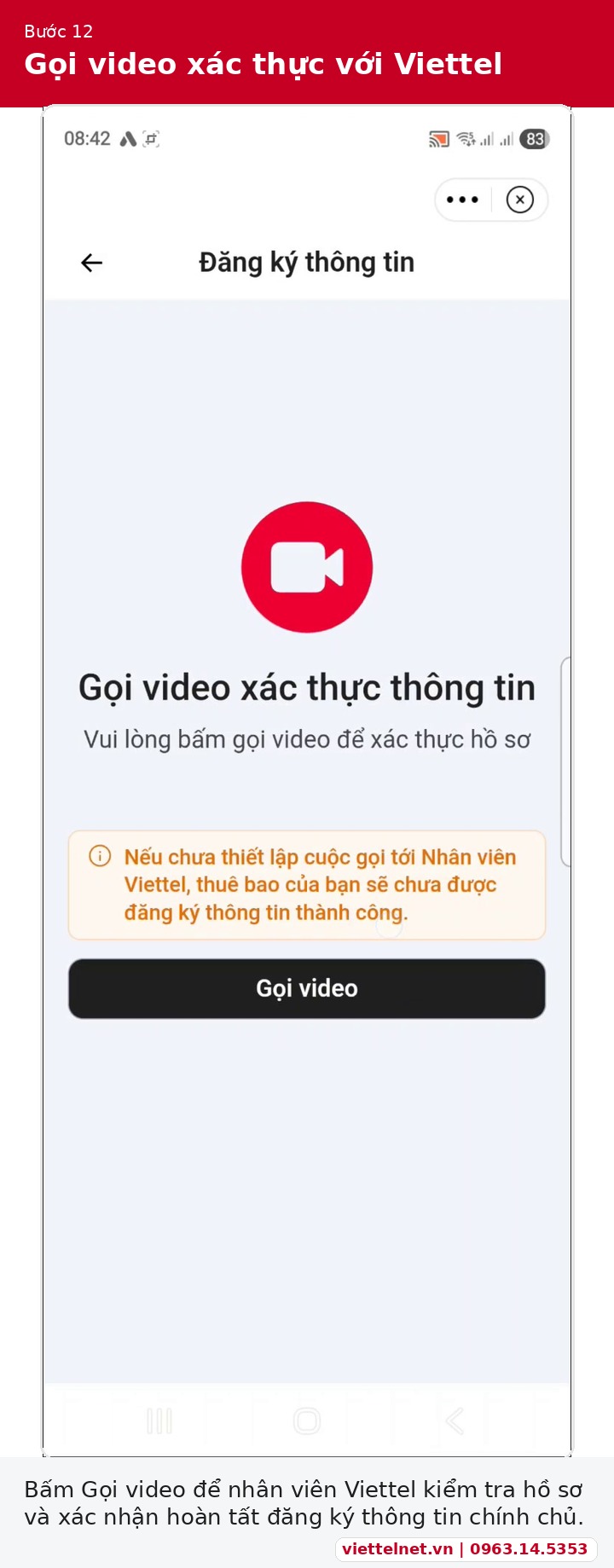 Gọi video xác thực với nhân viên Viettel trên Tammi