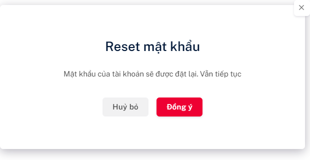 Hộp thoại xác nhận reset mật khẩu