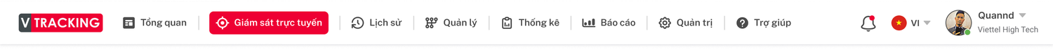 Thanh menu chức năng chính của VTracking