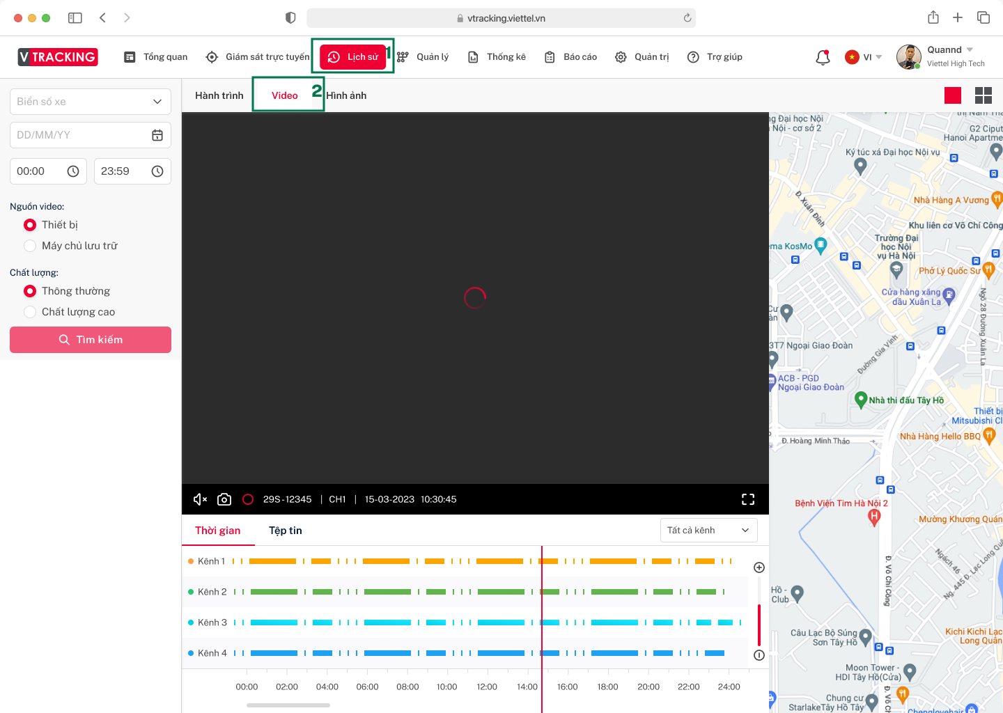 Truy cập chức năng lịch sử video